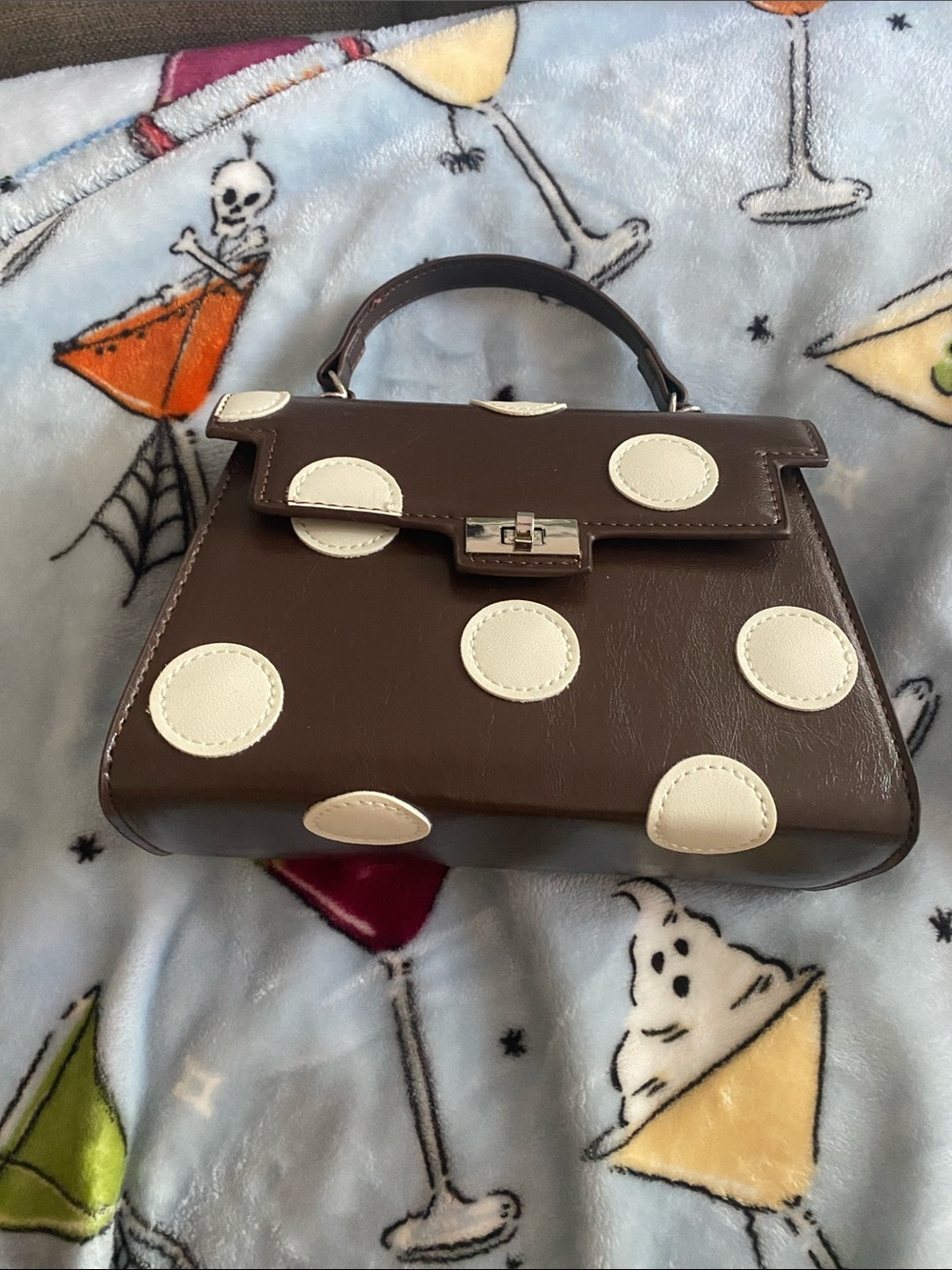 Women’s Brown Polka Dot Top-Handle Bag with Cream Accents